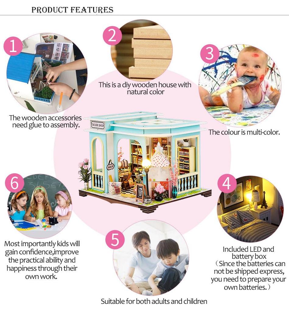 Miniature House Dollhouse 3D Handmade Wooden Puzzle English Interior Perfect for and Gifts Kit, [Dressmaker's Shop] Puzzle, Kit, Instructions, Decor,
