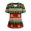 Women's Short Sleeved Christmas Printed V-neck Buttonable Side Slit Top T-shirt