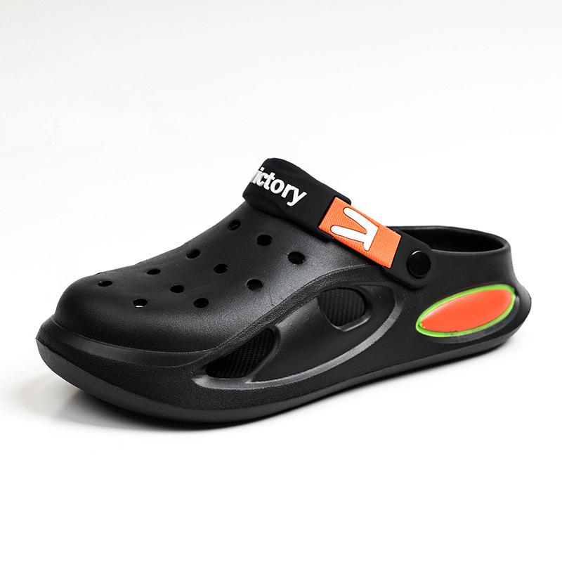 

Износостойкие туфли с дырочками на толстой подошве, мужские сандалии для сада и пляжа, повседневная модная сумка, тапочки для мужчин 45 чёрный