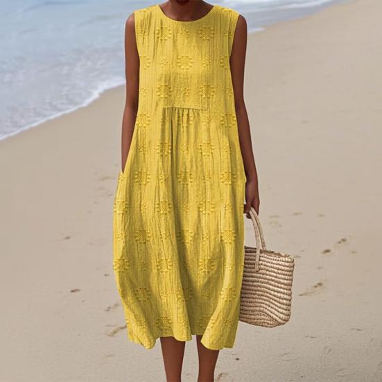 Women's Sleeveless Tank Dress 3D Printed Crew Neck Tunic Dress Casual Beach Vacation Sundress with Pockets