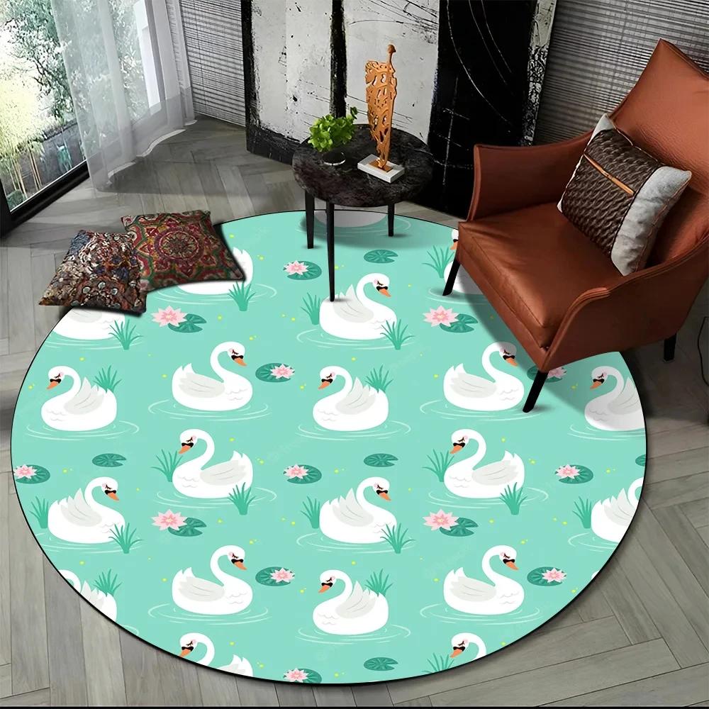 3D Cute Cartoon Swan Round Carpet Non-slip Area Rug for Living Room Sofa Bedroom Decor Circle Entrance Doormat Comfort Yoga Mat