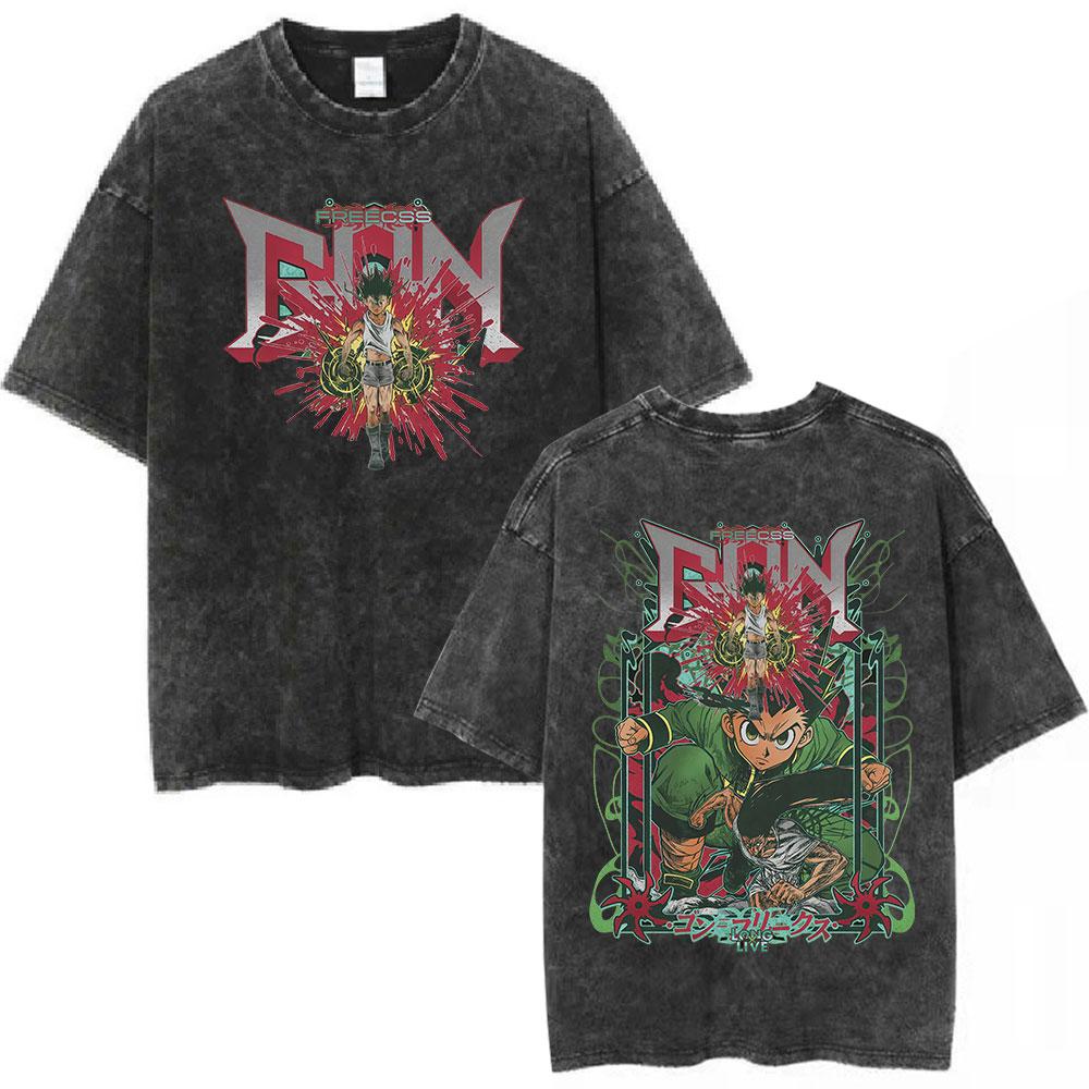 Vintage Washed Anime Hunter X Hunter  Printed Tshirt Mens and Womens Washed Tshirt High Quality Vintage Cotton Tshirt Tops