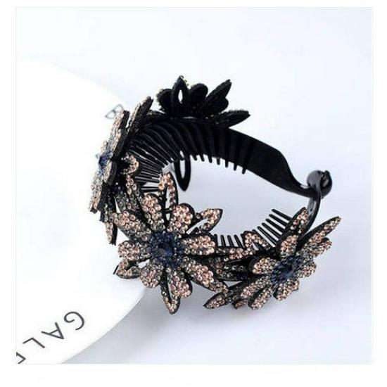 Double-Layer Rhinestone Flower Hair Clip & Hair Tie: Elegant Bun Styling Accessory
