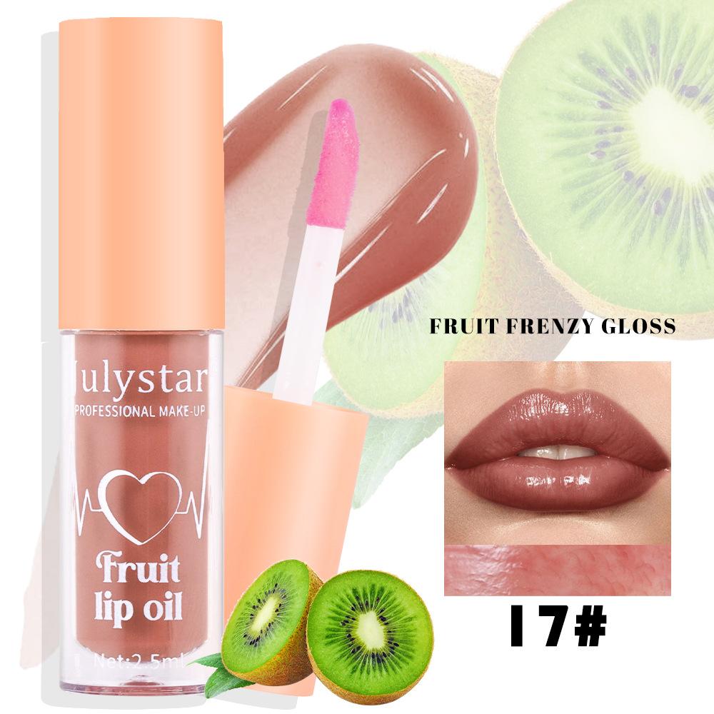 Julystar 20 Color Fruit Lip Gloss Pearlescent Dudu Lip Moisturizing and Moisturizing Mirror Water Light Temperature Changing Lip Oil