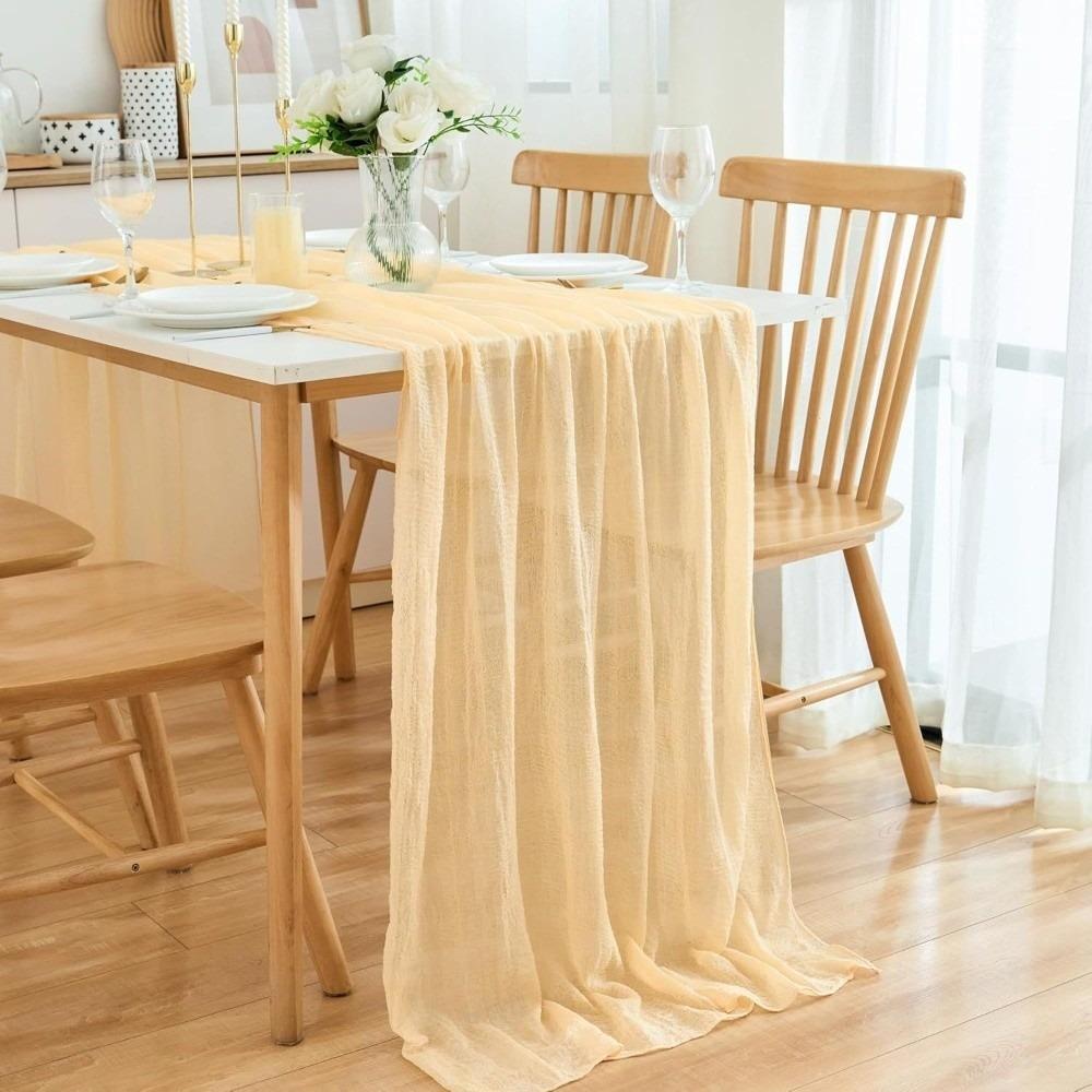 Long Vintage Table Runners Seersucker 300cm Cheesecloth Table Setting Boho Rustic Country Gauze Tablecloth Home