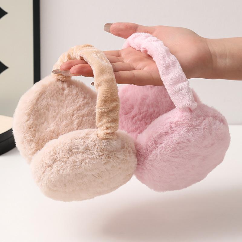 Foldable Plush Earmuffs: Cute, Solid Color, Warm, Cold-Proof for Men & Women.