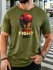 Unisex Cotton Crew Neck T Shirt Vintage Red Boxing Glove Fight Letter Graphic Boxing Sports Fan Casual Short Sleeve Male Daily Top