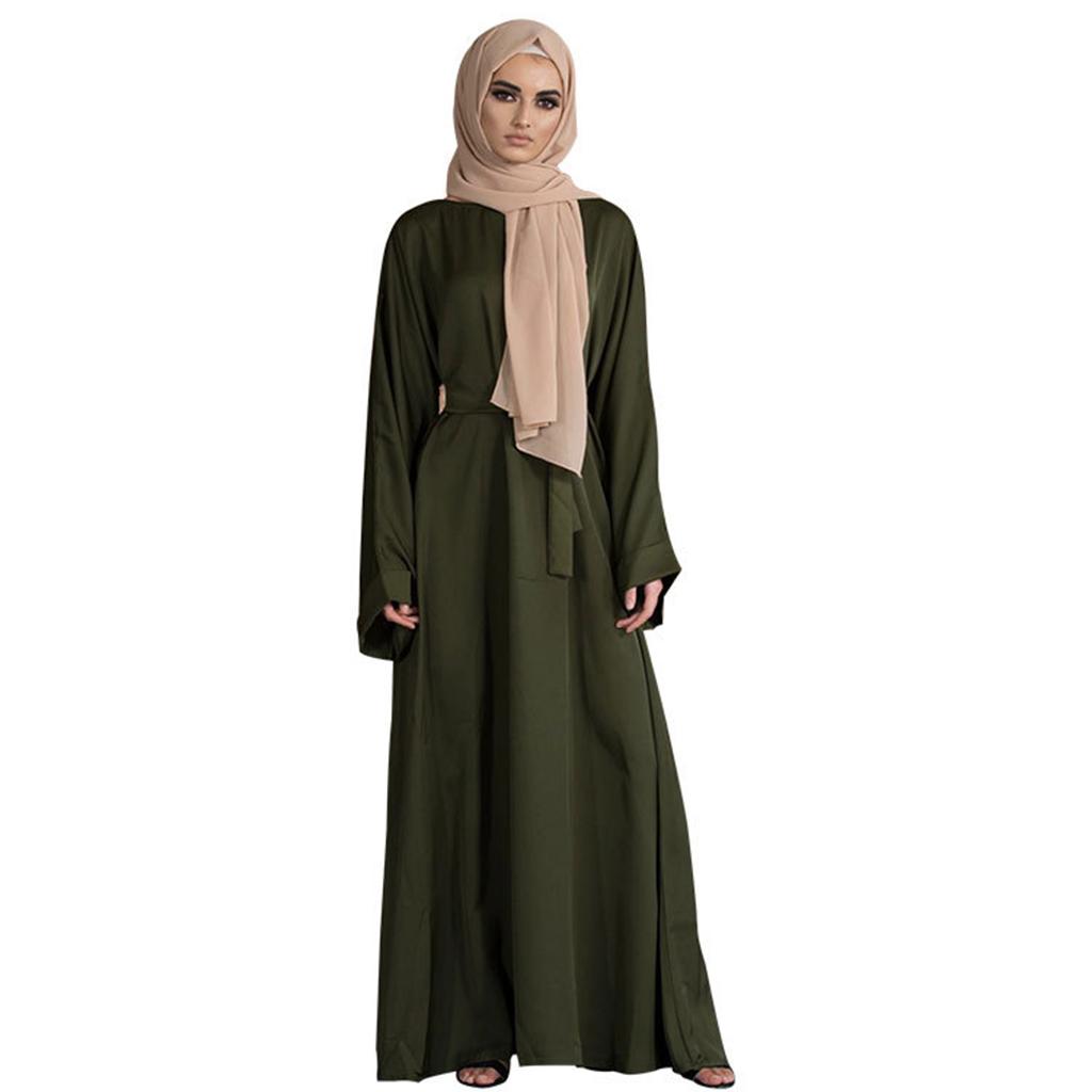 Modisches Muslimisches Kleid mit Langen Ärmeln Einfarbig Elegante Modest Wear Kleidung für Damen Schnürung Türkei Kaftan Eid Roben