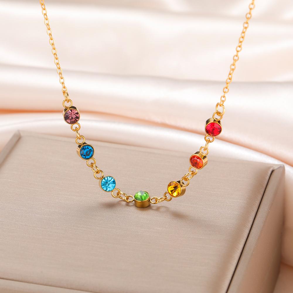 Dawapara Rainbow Seven Chakras Crystal Healing Necklace Chakra Protection Crystals Choker Spiral Charm Stainless Steel Jewelry