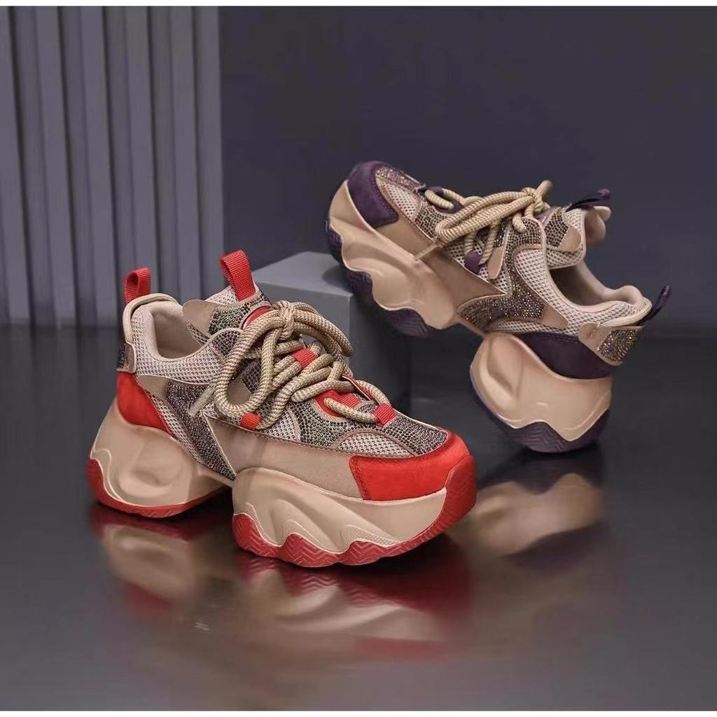 Modne buty sportowe i rekreacyjne na grubej podeszwie, zwiększające wzrost, sznurowane, wszechstronne