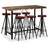 VidaXL Bar Set 7 Pcs Solid Recycled Wood and Genuine Leather Stools 275145
