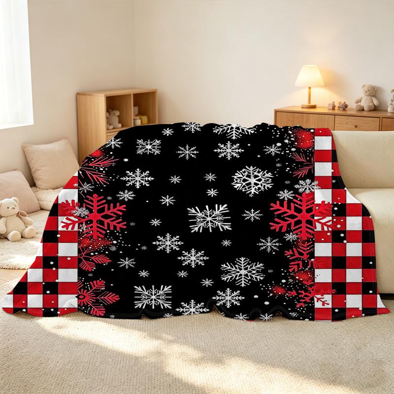 Soft Anti-Pilling Flannel Throw Blanket for Postpartum Moms Snowflake Grid, Cozy Warm Winter Home Decor, Great for Christmas & Halloween