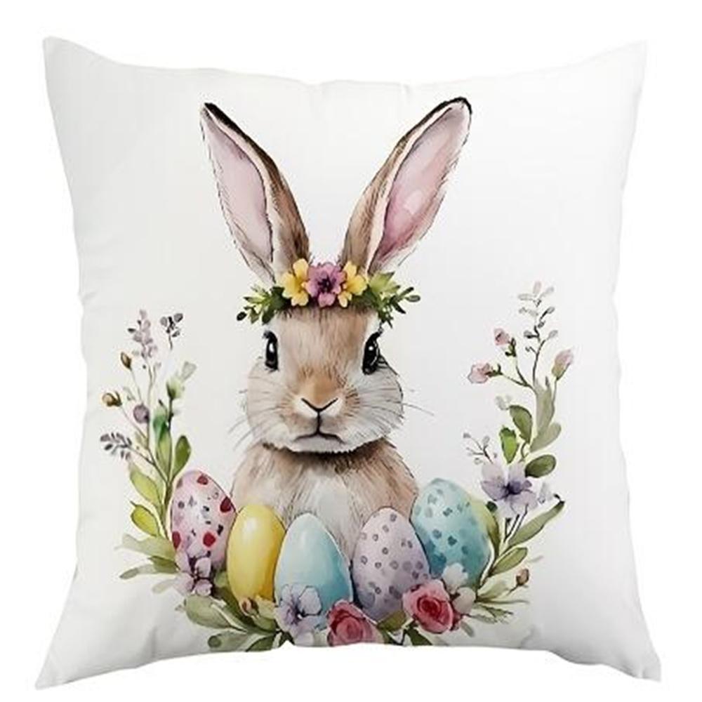 1PC Easter Bunny Easter Egg Flowers Modern Wind Pillow Case, Single-sided Printing ,Spring and Autumn Models, Without Core.