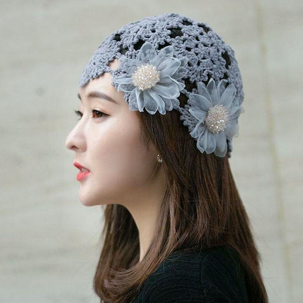 Spitzen-Baskenmütze Blumen Strickmütze Atmungsaktive Strickmütze für Damen