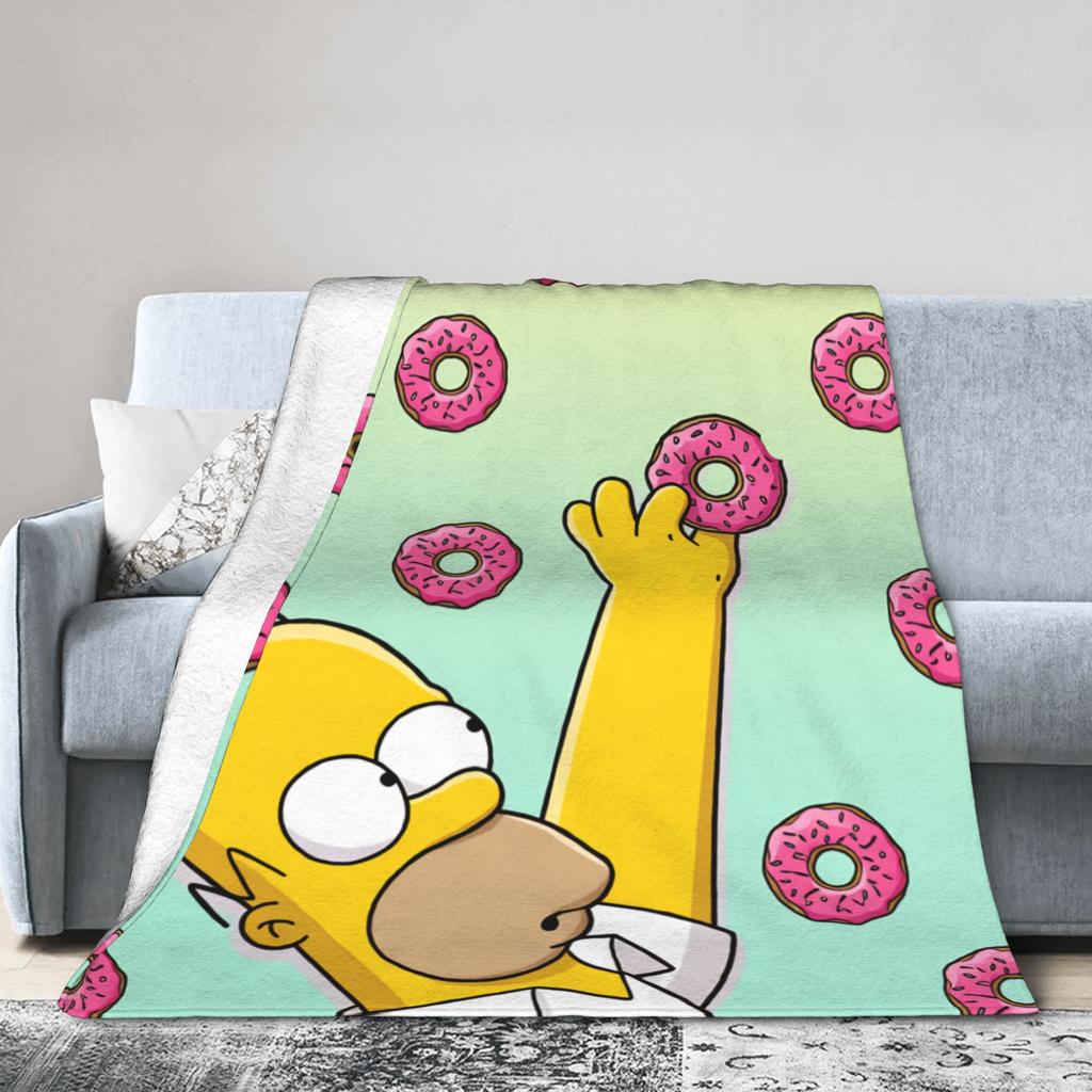 S-Simpsons Homer Donut Pattern Bedding Throws Soft Cozy Trend Blanket  For Couch Chair Camping Flannel Bedspread Bed Cover