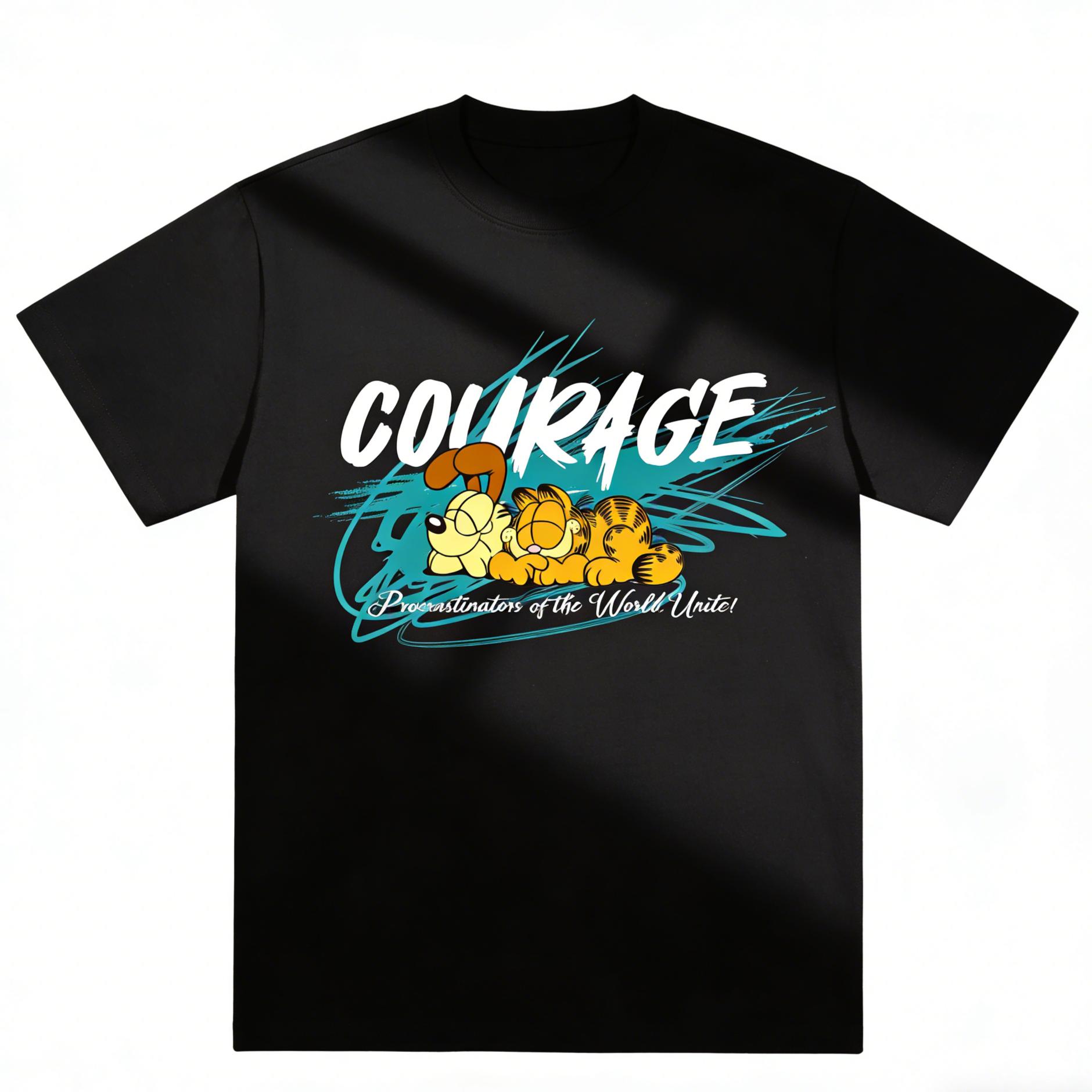 

Garfield & Odie COURAGE Lazy Reclining Print Short Sleeve T-Shirt, American Streetwear Brand Heavyweight Cotton Loose Fit Oversized Couple Top 3XL