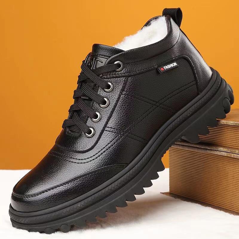Men s Waterproof Leather Winter Boots - Warm, Thickened, Velvet Lined, Casual Snow Boots Size 44