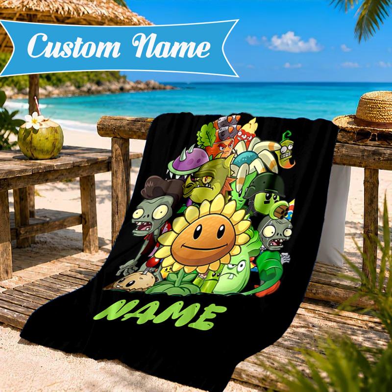 Custom Name Beach Towel Zombies Battle Microfiber Beach Towel, Lightweight for Summer Travel, Swimming Pool Fan Birthday Gift