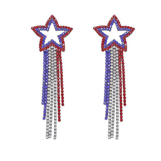 1 Paar Damen Quastenohrringe, Stern Ohrstecker Pave Hängeohrringe, Boho Wasserfall Perlenfransen Ohrringe, Amerikanische Flagge Ohrringe Schmuck Geschenk