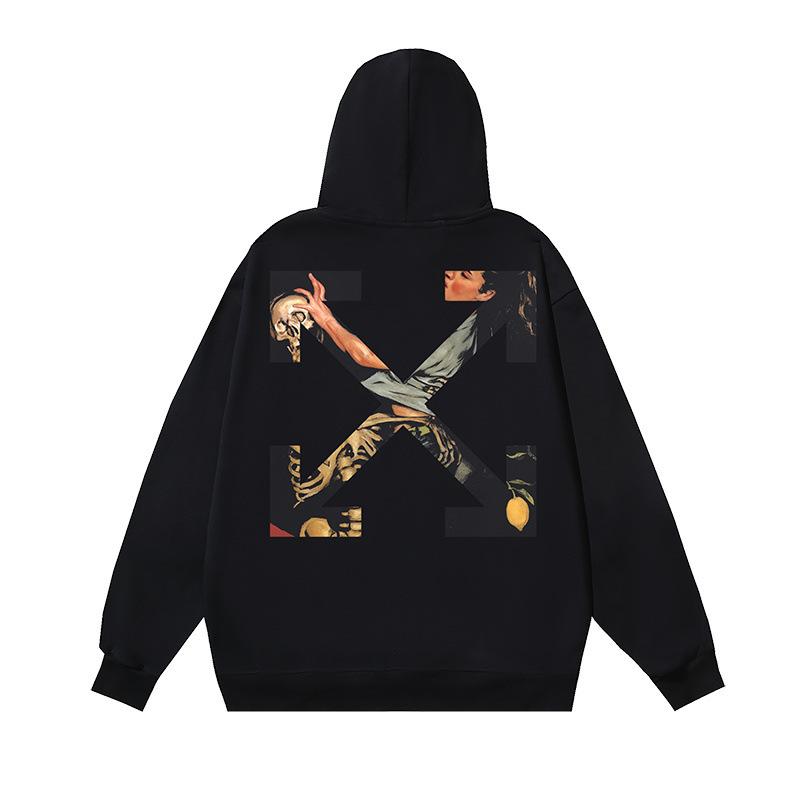 Off-White 2025 Autumn and Winter New Oil Painting Arrow Pattern Printed Hooded Sweatshirt for Men and Women