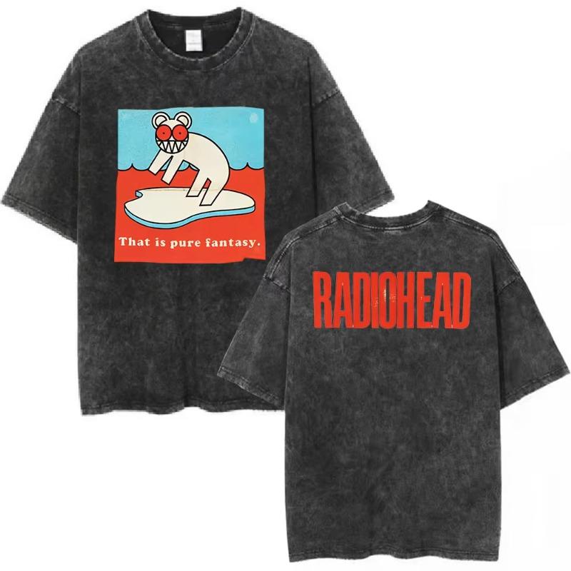 Vintage Washed Radiohead Semaphore Rock Band T-shirt Men  Clothing Fashion Hip Hop Gothic T Shirts Cotton Casual T-shirts