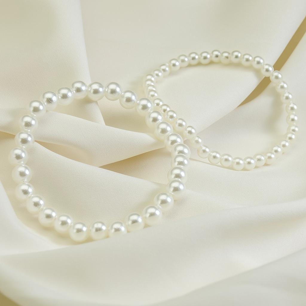 2 Pcs/set Elegant Imitation Pearl Bracelet Bohemian Minimalist Elastic Bracelet Suitable for Daily Wear Women's Jewelry Bracelet