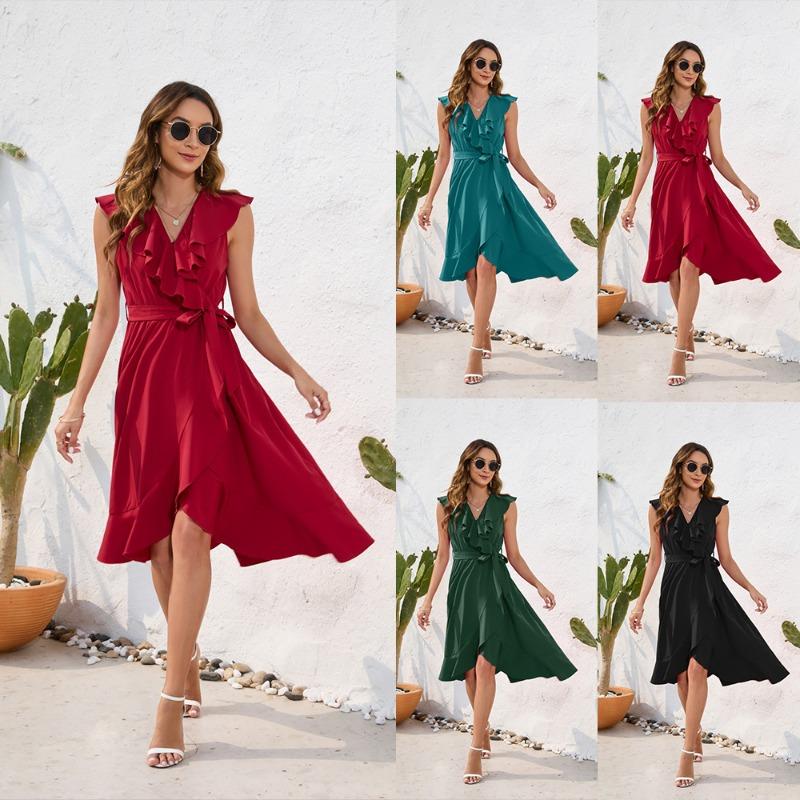 Women's Waist Waist Sexy V-neck Dress Leisure Vacation Travel Dress Sleeveless Split Dress