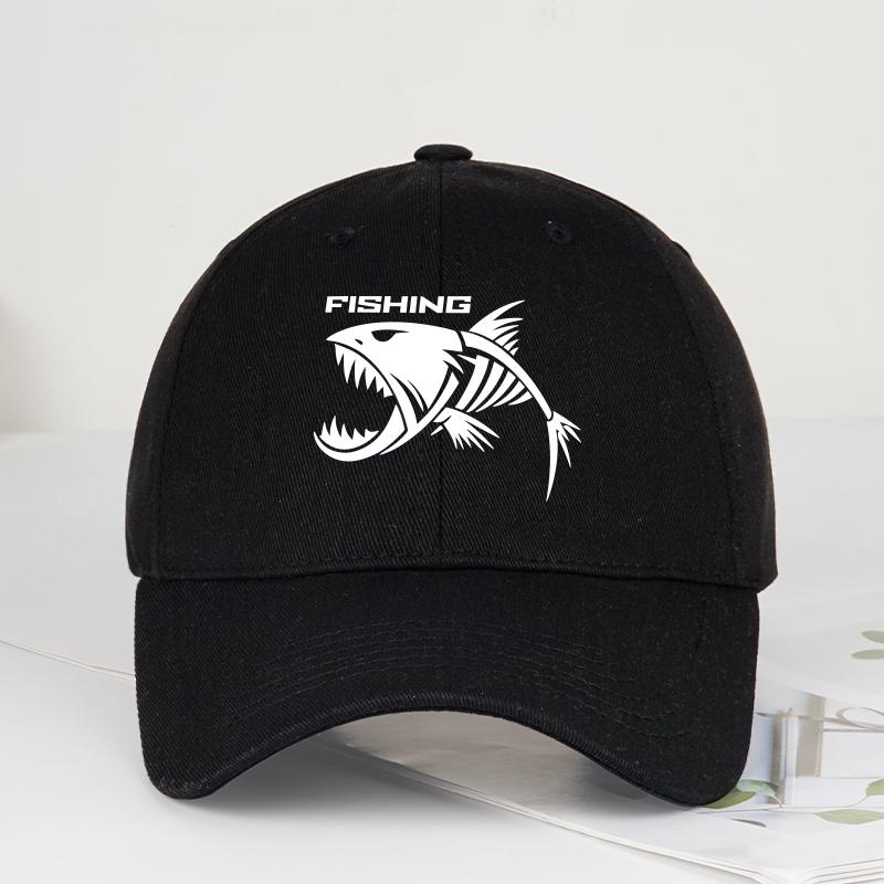 Outdoor Fishing Skeleton Fish Printed Baseball Cap Adjustable Sunshade Casual Daily Wear Breathable Hat For Unisex Anglers