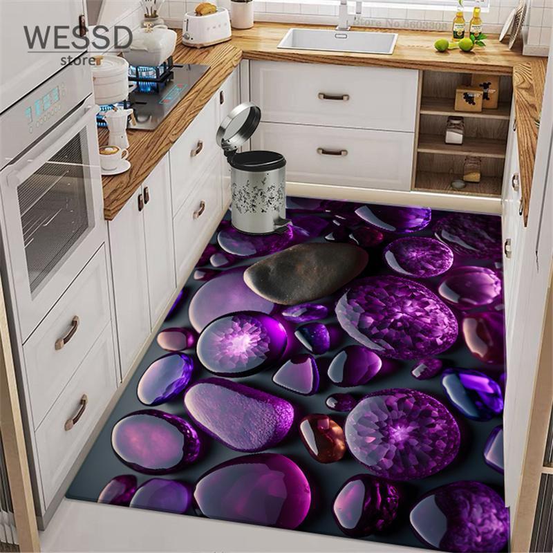 3D-Matte mit mehrfarbigen Steinen, rutschfeste Küchenteppiche, Kopfsteinpflaster, Badezimmerteppich, saugfähig, weich, Raummatte, Teppiche für das Wohnzimmer