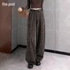 Women's Leopard Print High-Waist Wide-Leg Denim Pants