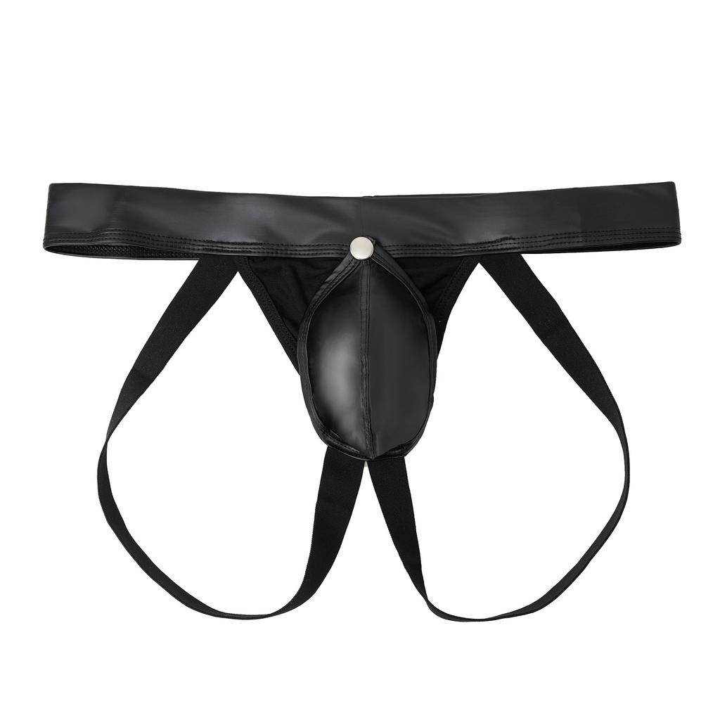 Men's Erotic Briefs Imitation Leather Thongs Sexy Rivet Breathable Comfortable Solid Color Underwear