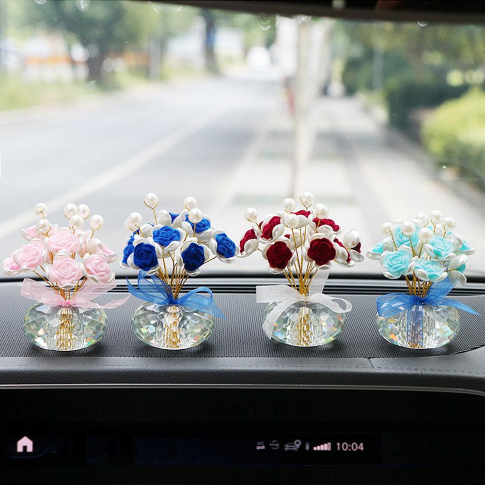 Car Dashboard Decor Ornament,Handcrafted Flocking Rose Flower Ornament,Multifunctional Car Home/Office Ornaments For Car Decor