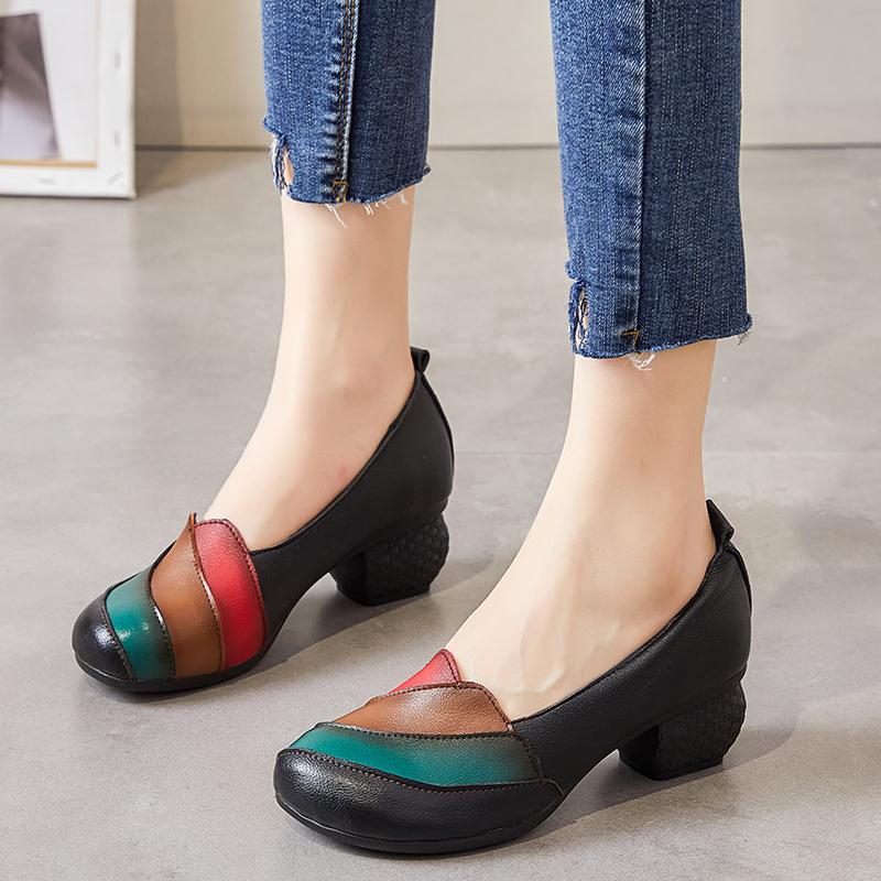 Fashion GKTINOO Ethnic Women Shoes Genuine Leather Pumps Slip-On Mixed Colors 2024 New Spring/Autumn Handmade Concise Ladies Shoes