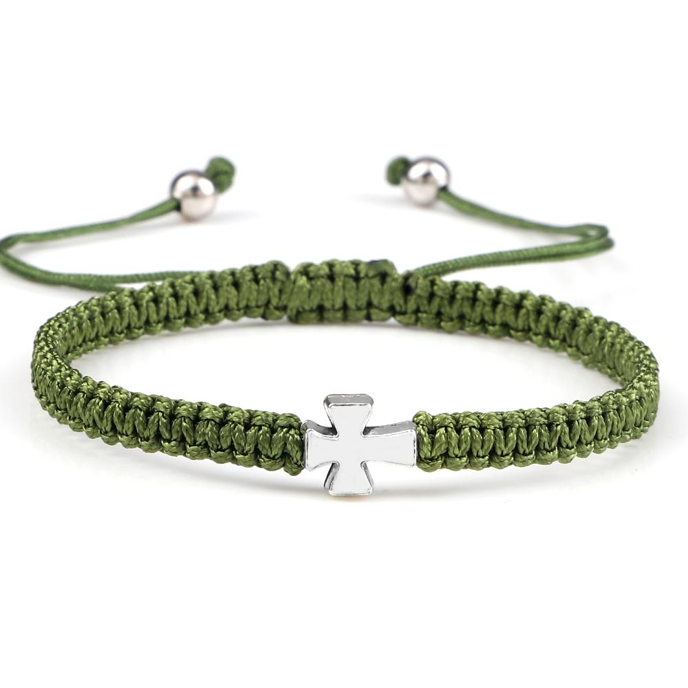 

Silver Color Braided Cross Bracelet, Adjustable Metal Crucifix, Handmade, Bracelets & Bangles, Fashion Charm, Men, Women, Jewelry, Gifts армія зелений колір