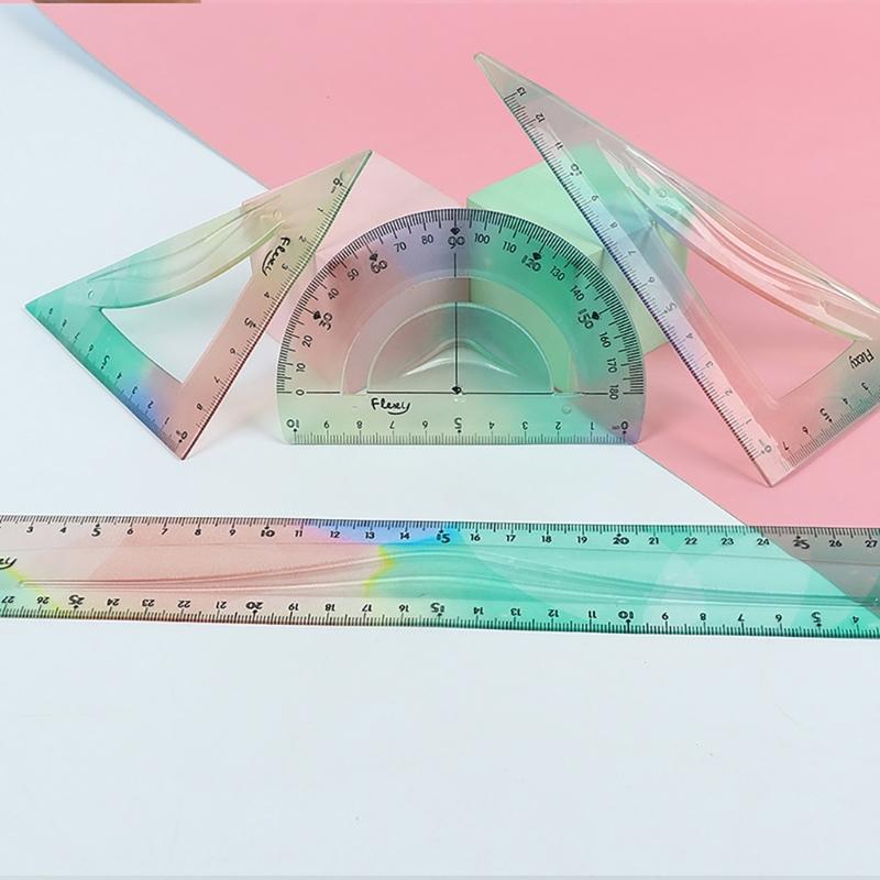 4Pcs Foldable Ruler with Triangles Ruler Protractor Straight Ruler, Plastic Ruler Set Flexible Ruler Soft Bendable Ruler