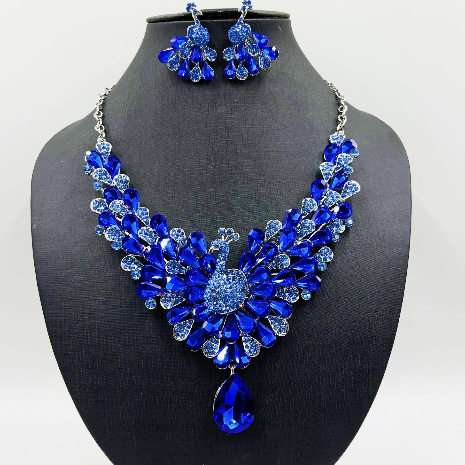 

Набор свадебных украшений из хрусталя «Павлин» для женщин: серьги и колье, свадебная бижутерия, аксессуары для вечеринки синий