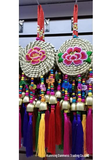 Ethnic Bean and Small Drum Wind Chime with Gourd Pendant - Yunnan Wall Hanging Ornament