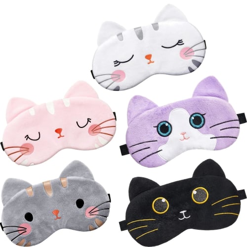 Siawadeky Light-Blocking Eye Masks for Sleeping, Set of 5, Cute Cat Print Eye Covers for Restful Sleep, No Pressure, Comfortable Sleep, and Naps with