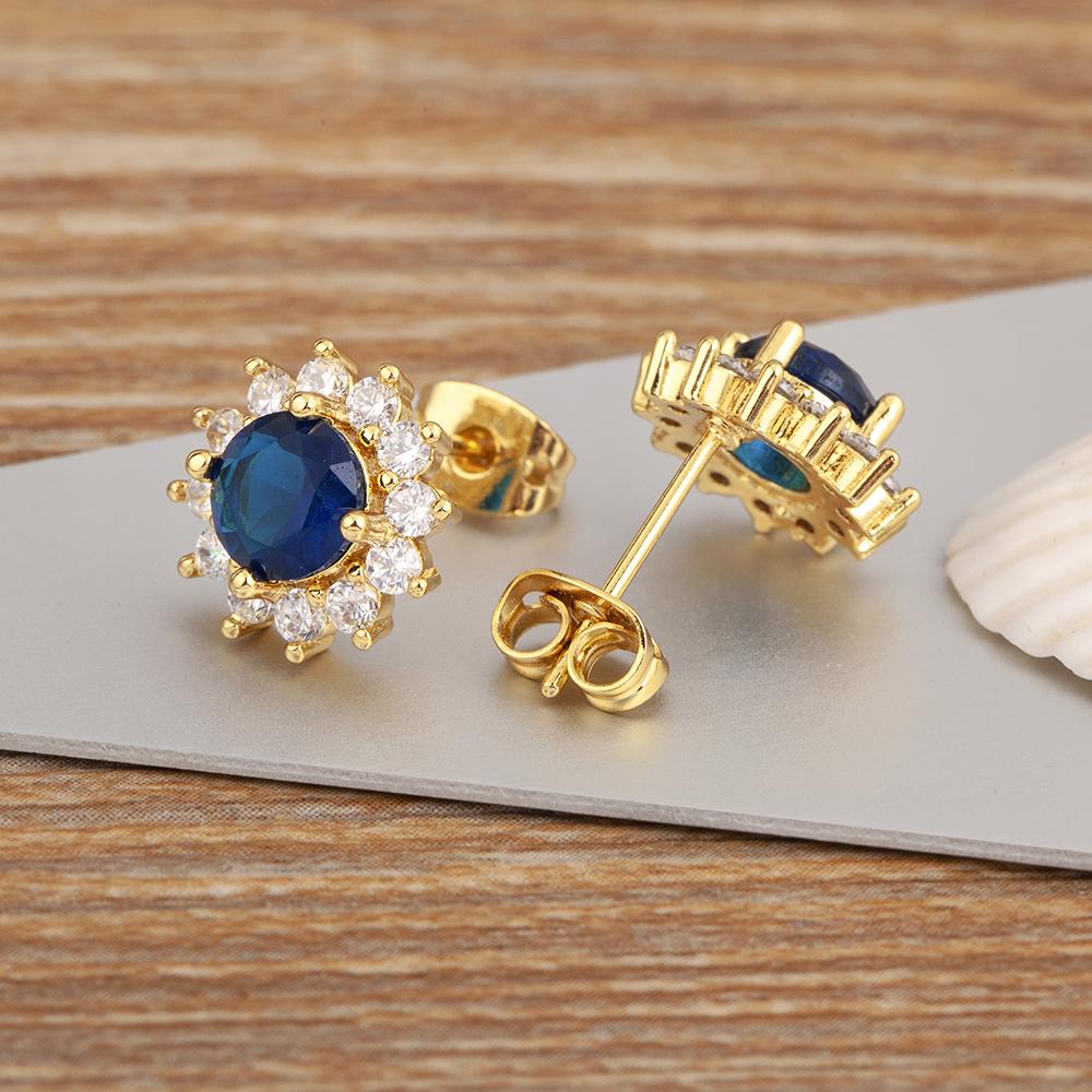 Nidin Korea Popular Flower Shape Inlaid Zircon Stud Earrings For Women Girls Daily Party Ear Jewelry Accessories Birthday Gift
