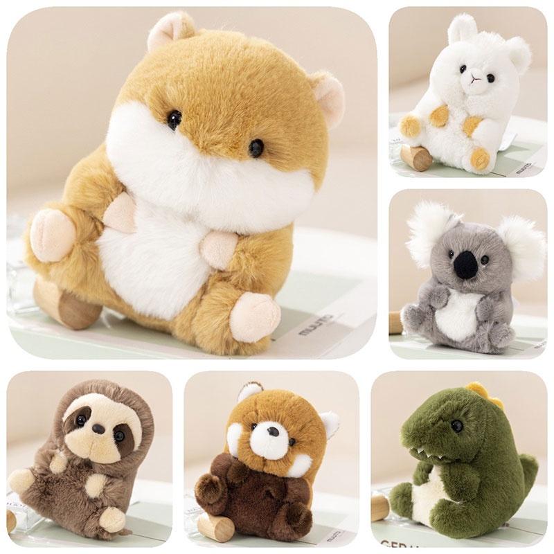 Adorable Animal Plush Toys Panda, Koala, Sloth, Hamster, Alpaca, Dinosaur, Short Plush Fabric, Pp Cotton Filling, Room Decor, Kids Gift