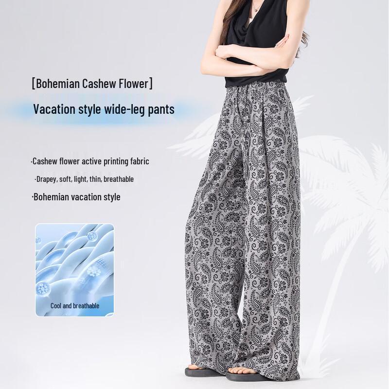Women s Bohemian Paisley High-Waisted Wide-Leg Pants S