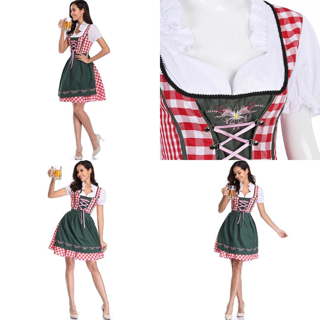 Elegant Women Oktoberfest Dress With Bavarian Dirndl Costume And Puff Sleeves