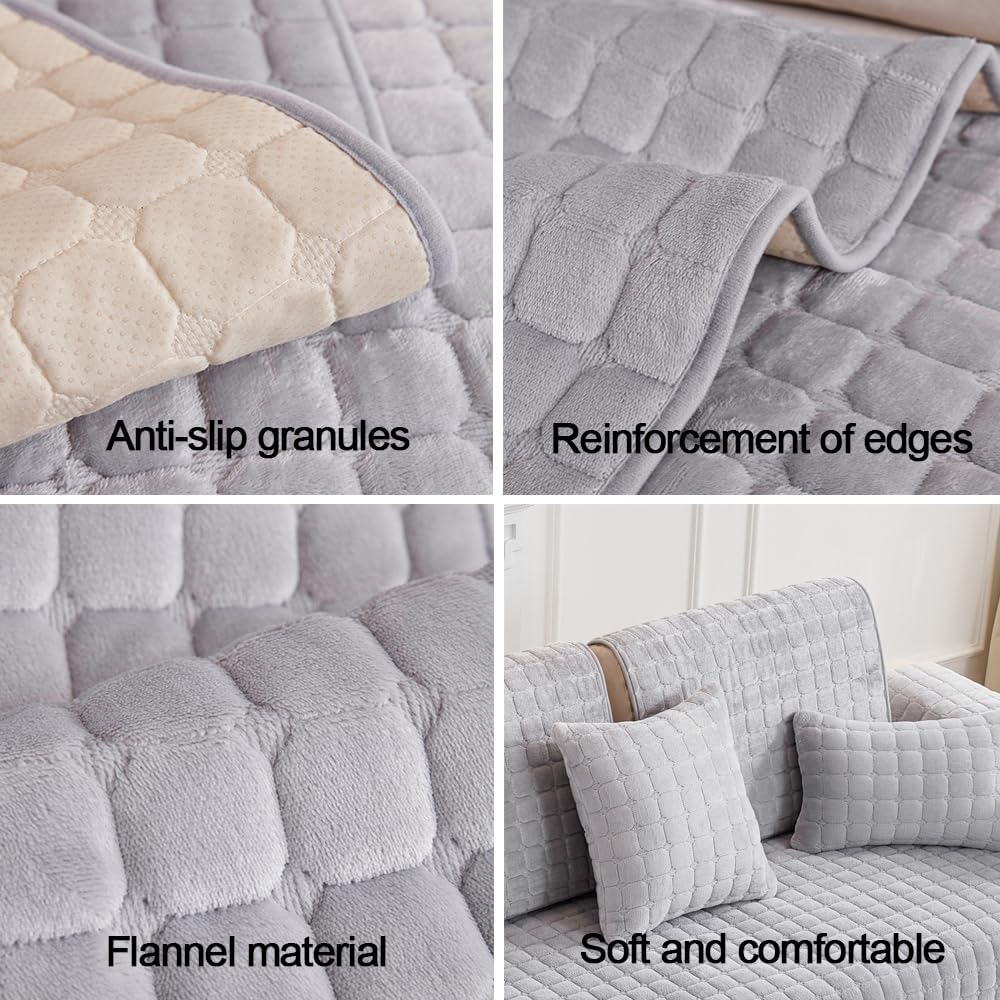 Flannel Quilted Sofa Covers Thick Plush Sofa Slipcover Sofa Cushion Towel for Living Room Furniture Protector for Corner L Shape