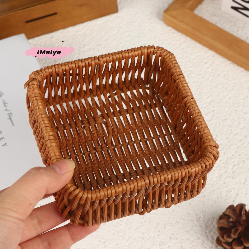 M-Imitation Rattan Wicker Basket Fruit Tea Snack Bread Basket Cosmetic Square Storage Box Household Kitchen Supplies