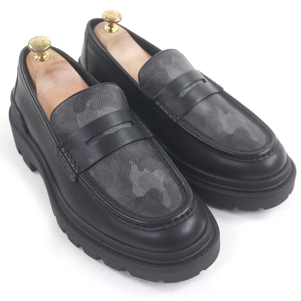 Nienaganne mokasyny COACH Plat forma Wzór kamuflażu czarna skóra męskie 8.5 CAP33 Używane