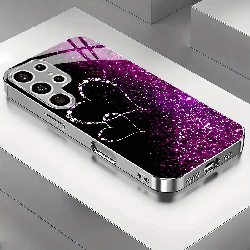 Gold-plated Phone Compatible with Samsung Galaxy S26 S25 S24 S23 S22 Ultra Plus. Made Tempered Glass Decorated Heart Pattern