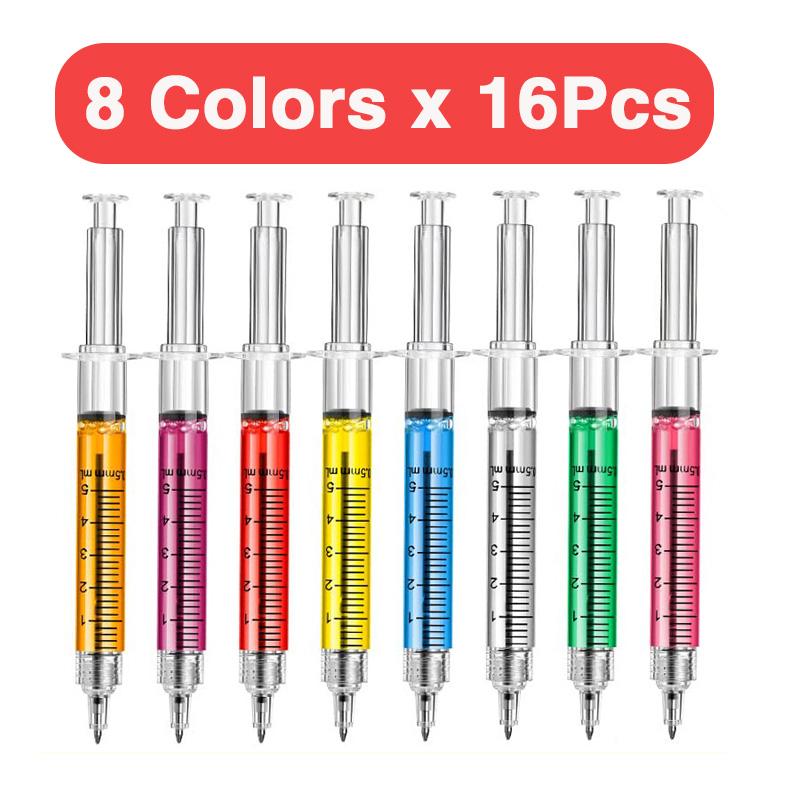 

16-48 шт. шприц-ручки, выдвижные, забавные, ручки для медсестер, новинка, разноцветные, медицинские шариковые ручки, подарки для медсестер, ручка для студентов-медсестер 8 Colors x 16Pcs синий