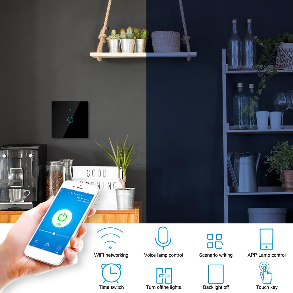 Comutator WiFi cu ecran tactil cerc unic pentru Alexa Google 1?Calea AC (Negru )