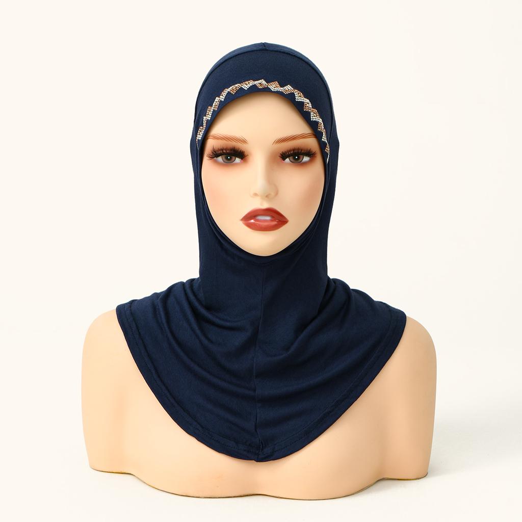 New Shiny Rhinestones Instant Hijab For Muslim Women Full Coverage Undercap Soild Cotton Jersey Bonnet Ready To Wear Inner Cap