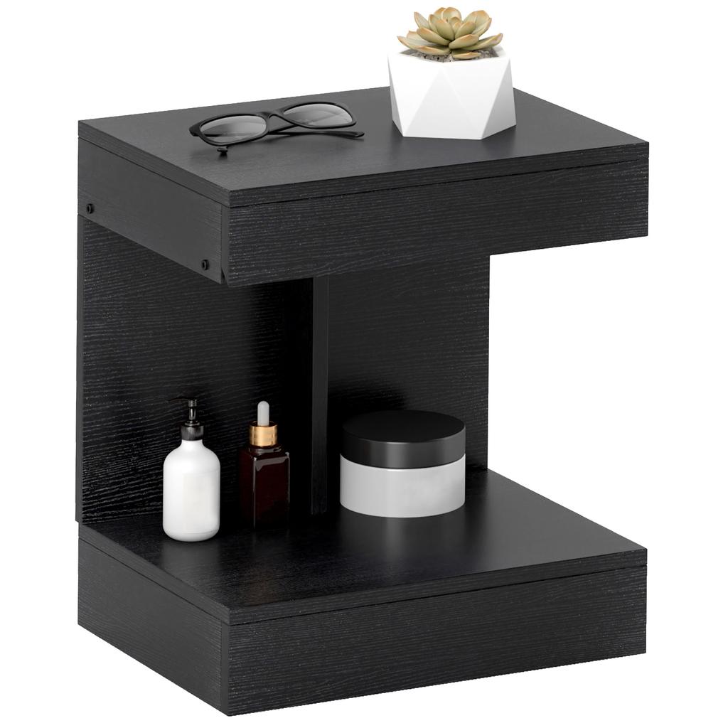 Nightstand, Side Table with Drawer and Storage Compartment, Modern Sofa Table with Shelf for Various Rooms, Black